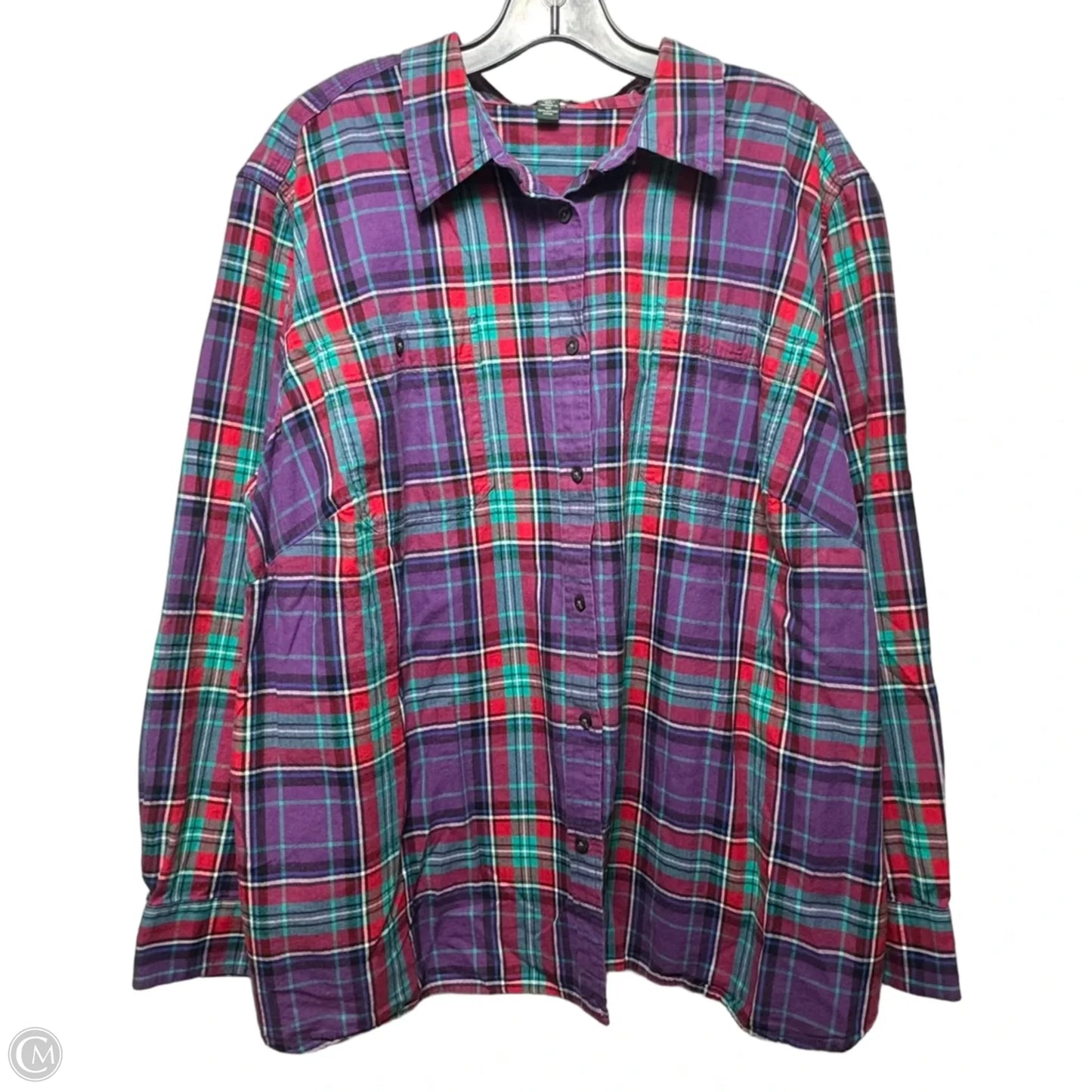 Top Long Sleeve By Lauren By Ralph Lauren In Plaid Pattern, Size: 3x