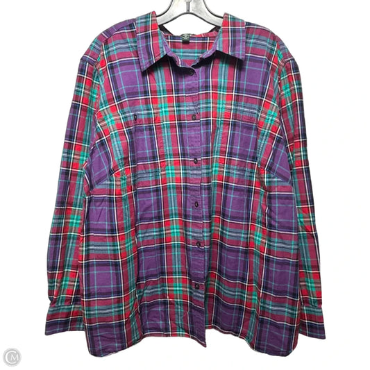 Top Long Sleeve By Lauren By Ralph Lauren In Plaid Pattern, Size: 3x