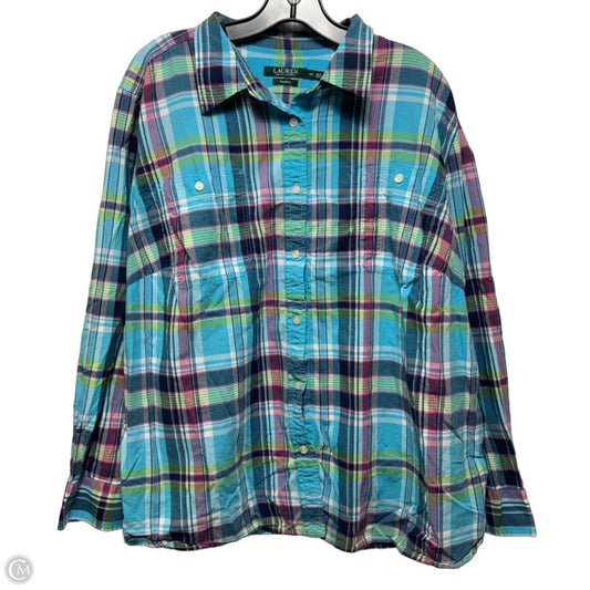 Top Long Sleeve By Lauren By Ralph Lauren In Plaid Pattern, Size: 3x