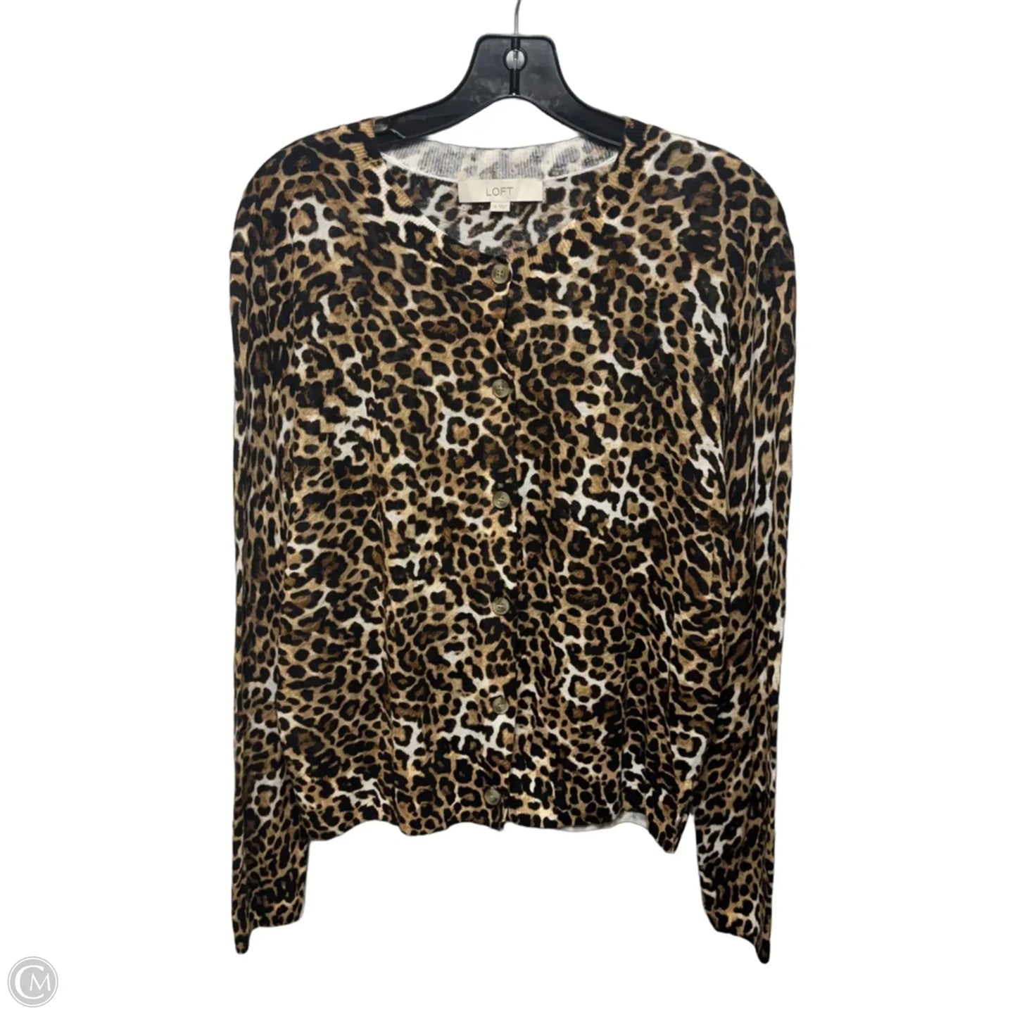 Sweater Cardigan By Loft In Animal Print, Size: Xl
