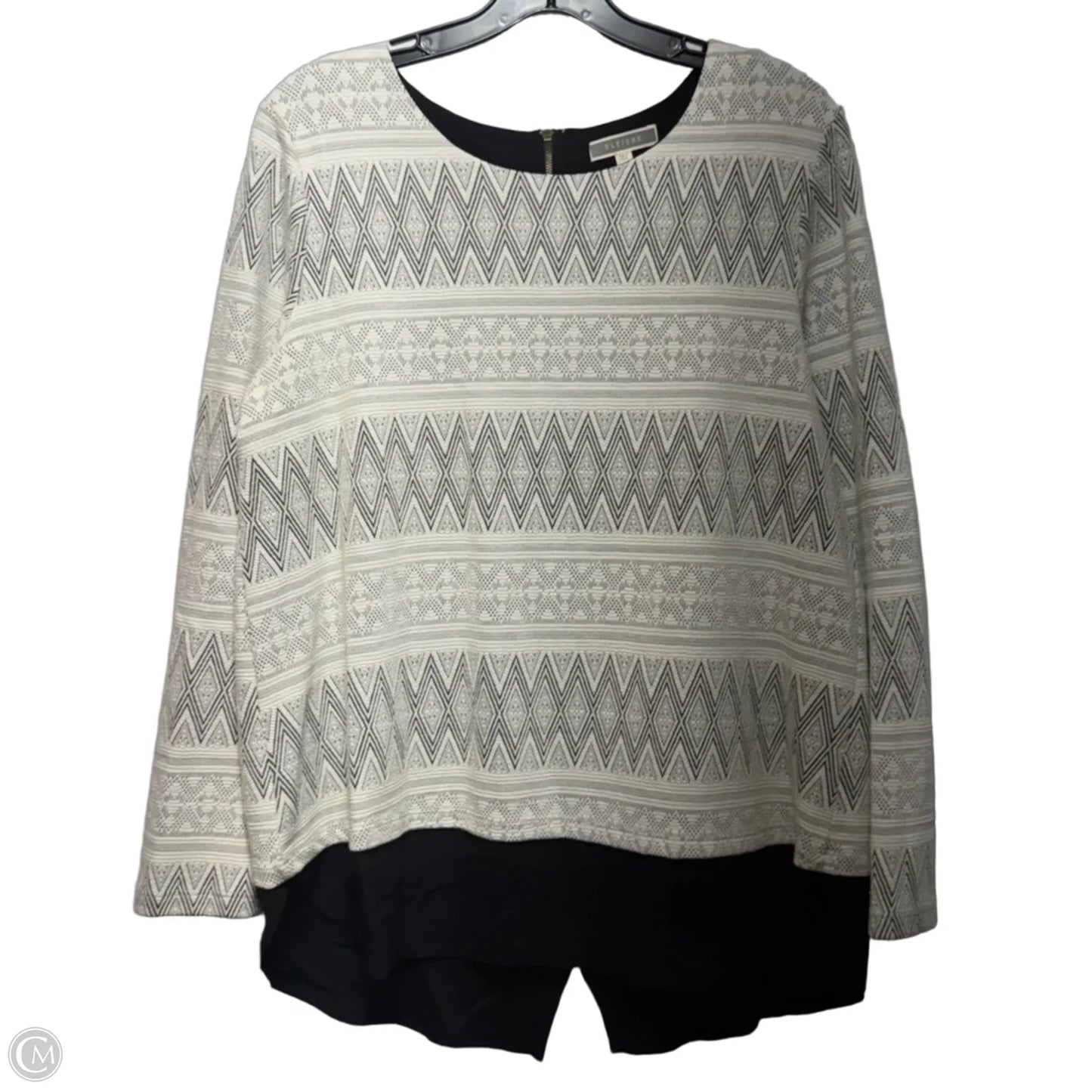 Top Long Sleeve By Pleione In Black & Cream, Size: M