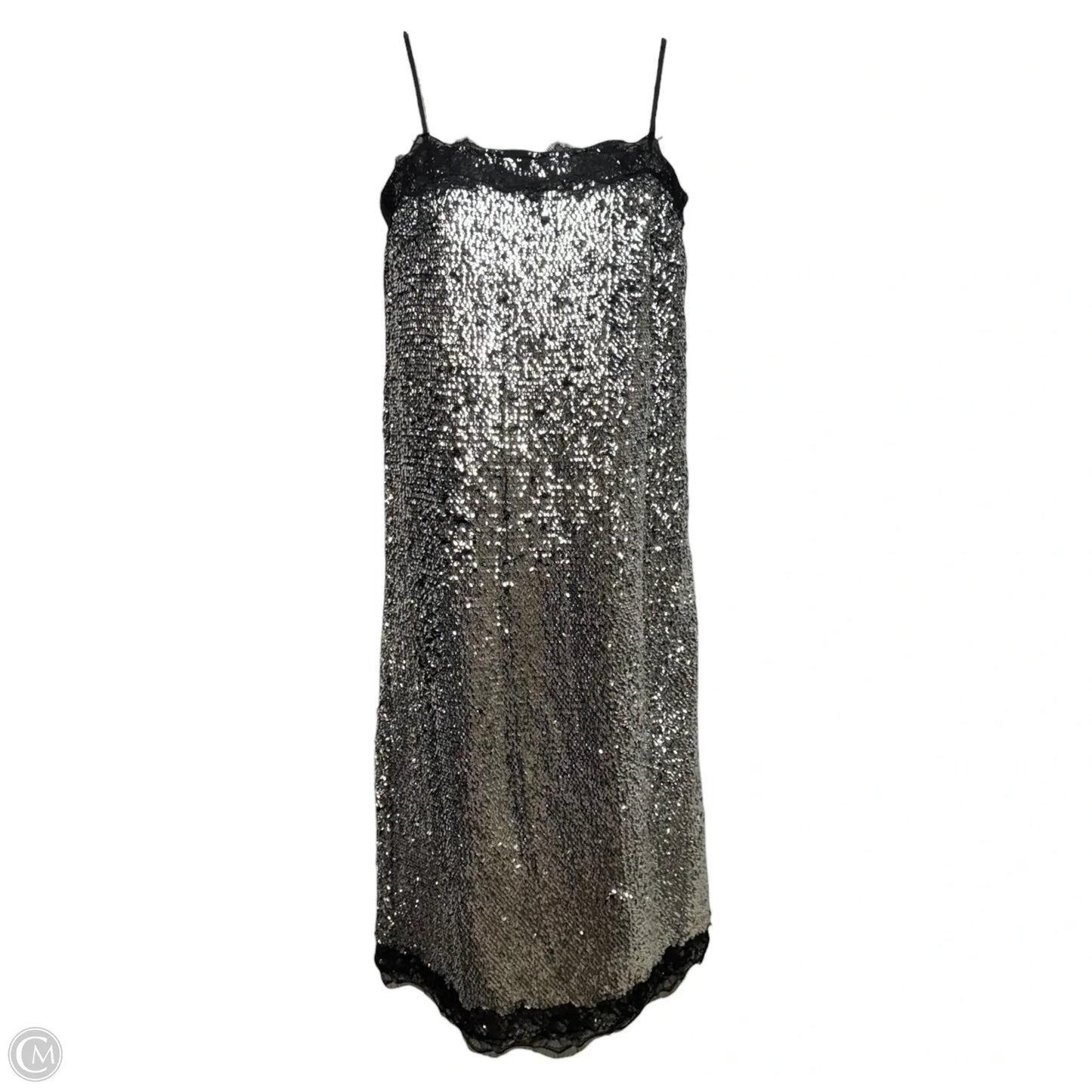 Allegra Sequin Lace Trim Dress Party Midi By Lilly Sisto x Gianni Bini In Silver, Size: 8
