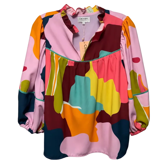Rosie Top 3/4 Sleeve By Crosby In Multi-colored Block Pop, Size: S