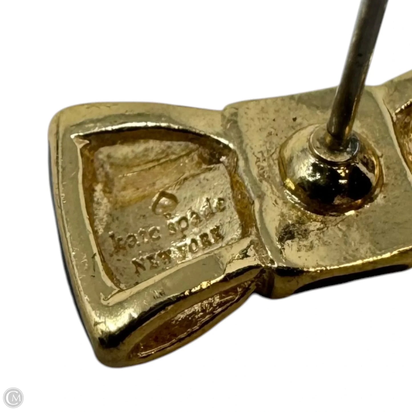 Take A Bow Gold Tone & Black Enamel Stud Earrings Designer By Kate Spade