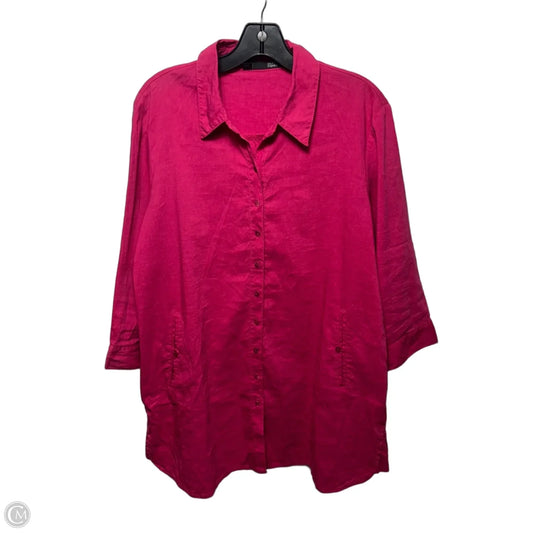 Linen Blend Top 3/4 Sleeve By Eileen Fisher In Pink, Size: L