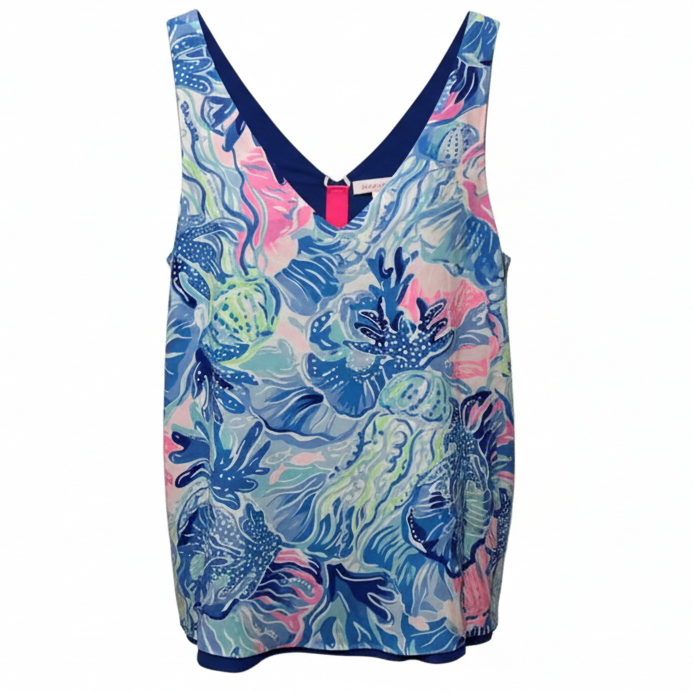 Florin Reversible Sleeveless V Neck Top Designer By Lilly Pulitzer In Blue, Size: XS