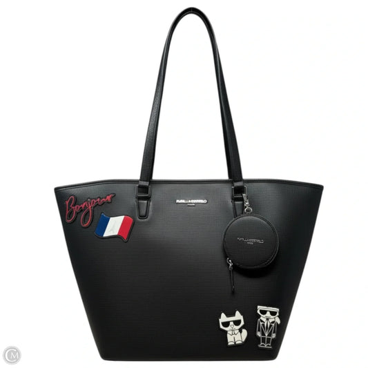 Adele Tote Bag with Iconic Patches Designer By Karl Lagerfeld, Size: Large