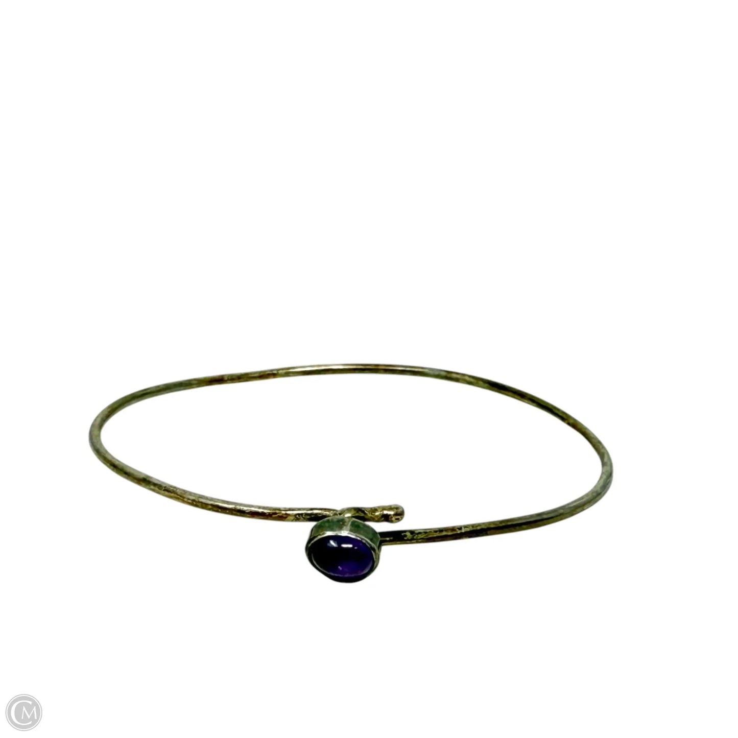Vintage Handmade Sterling Silver & Amethyst Cabochon Hook Bangle Bracelet