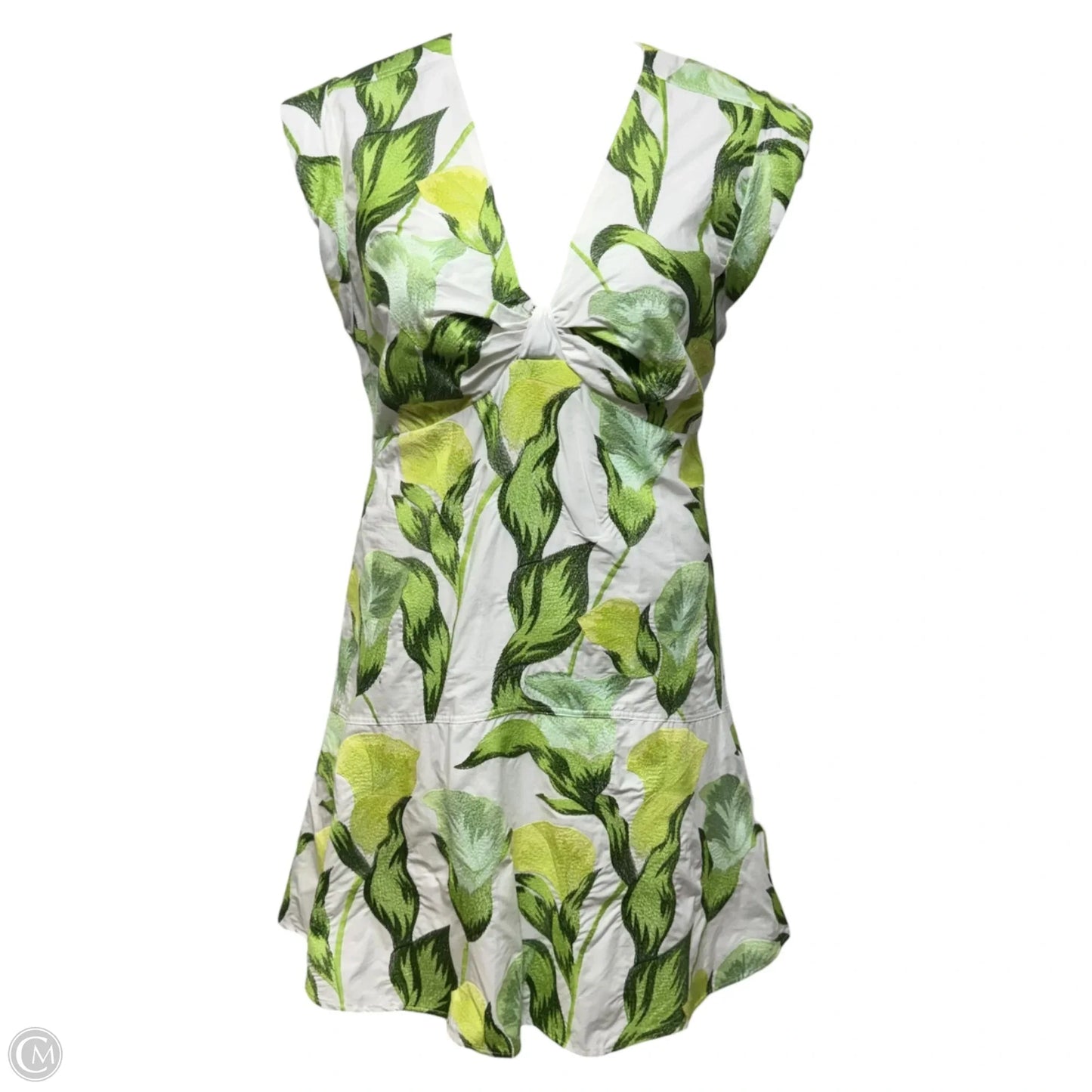 Eloise Twist Front Embroidered Tiered Mini Dress By Adelyn Rae In Green & White, Size: XL