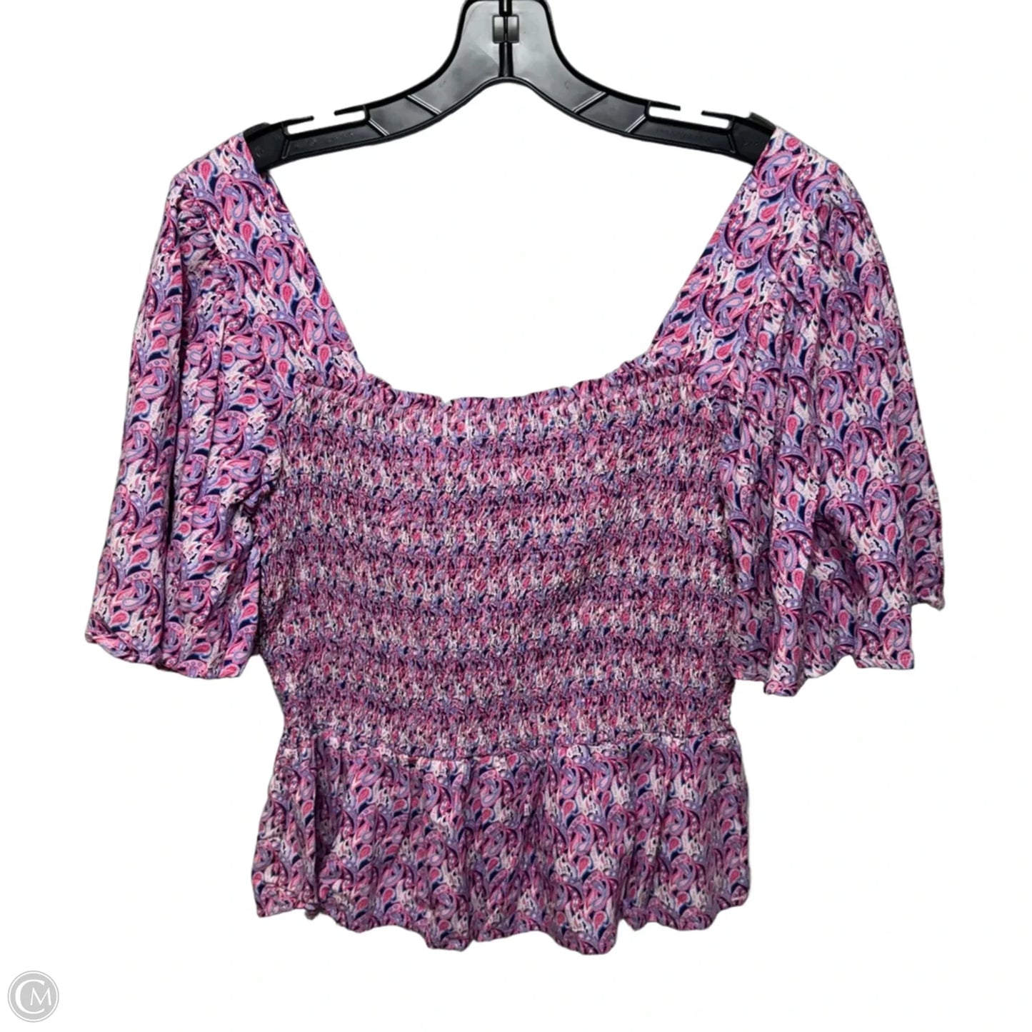 Top Short Sleeve By Simply Southern In Paisley Blue & Pink, Size: L