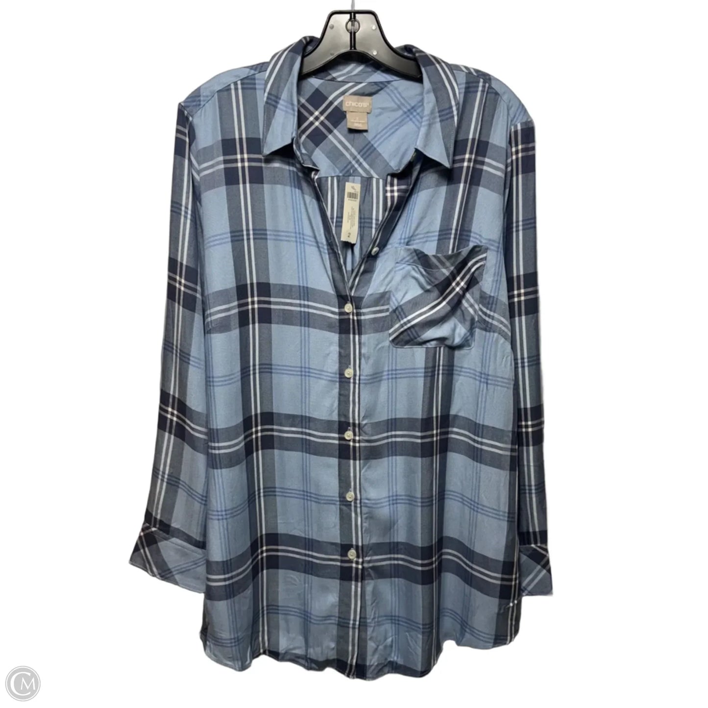 Top Long Sleeve By Chicos In Plaid Pattern, Size: 12