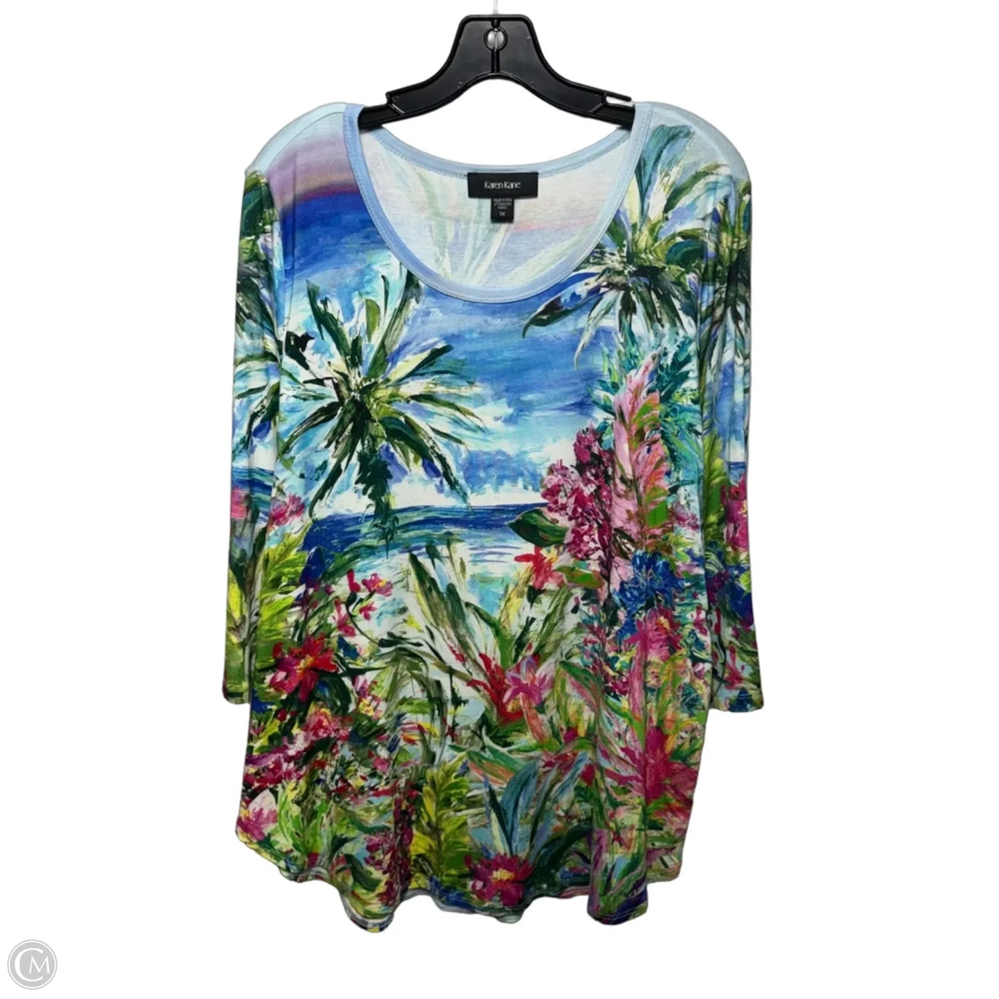 Tunic 3/4 Sleeve By Karen Kane In Tropical Print, Size: 1x