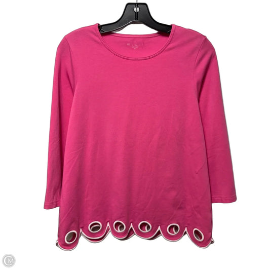 Eyelet Hem Top Long Sleeve By ELI In Pink, Size: M