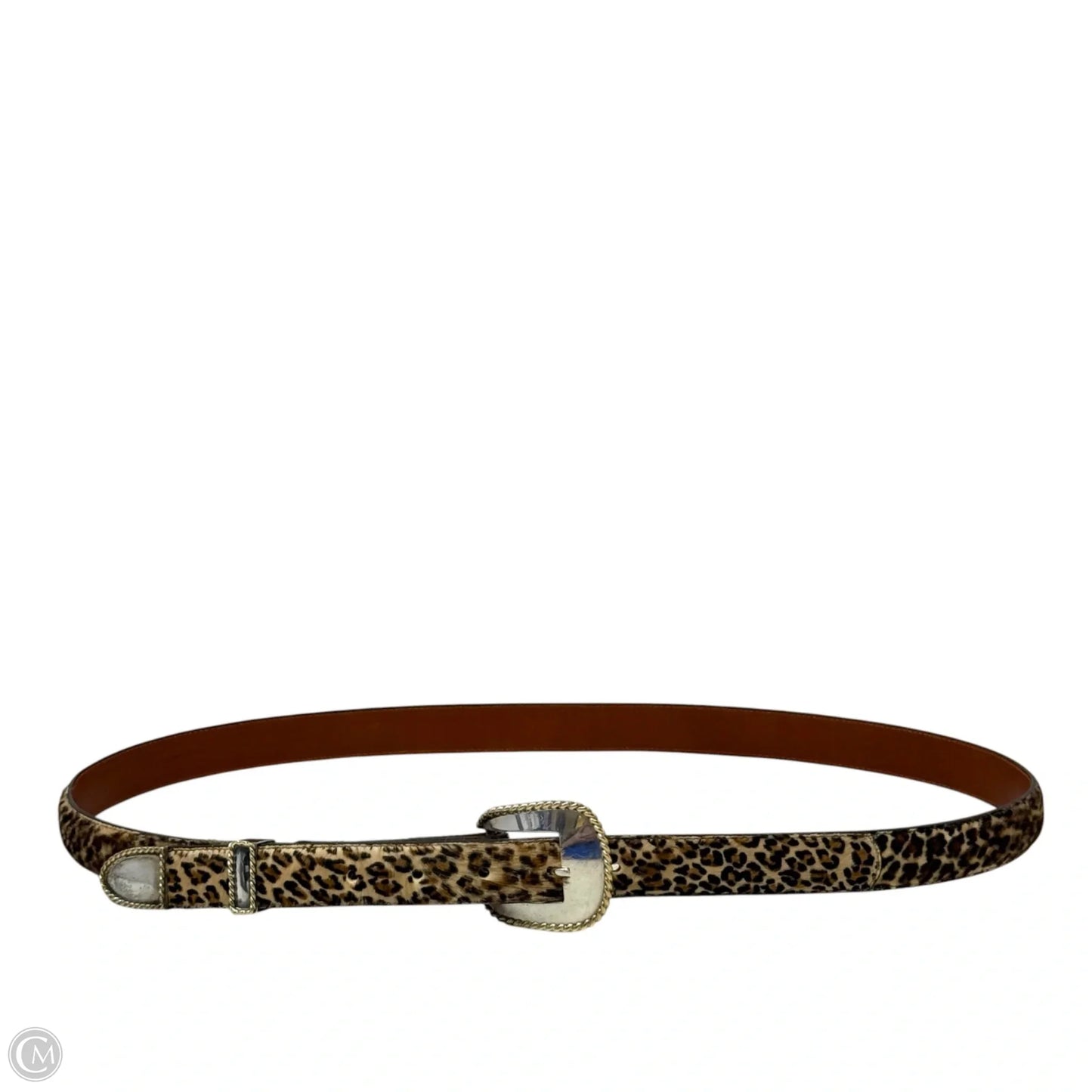 Southwestern Roped Sterling Silver Buckle Set & Leopard Print Calf Hair Belt Strap By Pat Areias, Size: X-Large (42)