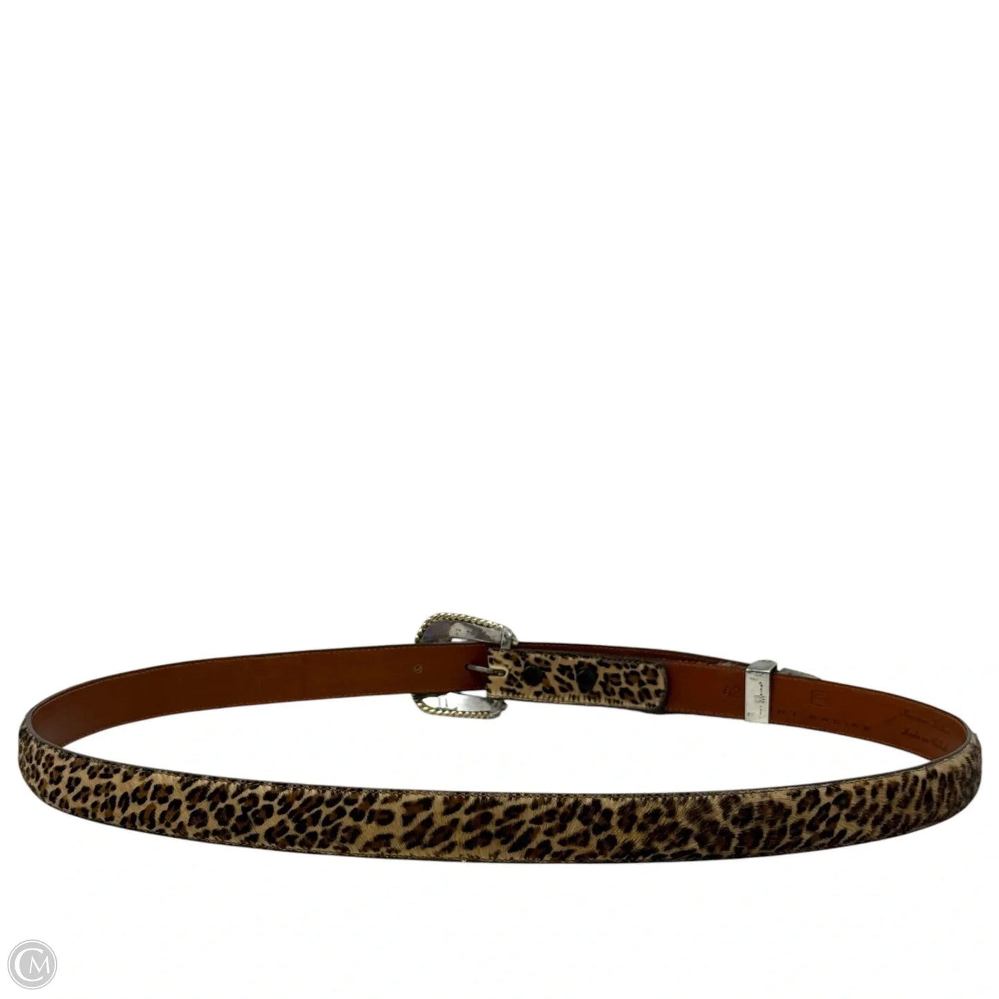 Southwestern Roped Sterling Silver Buckle Set & Leopard Print Calf Hair Belt Strap By Pat Areias, Size: X-Large (42)
