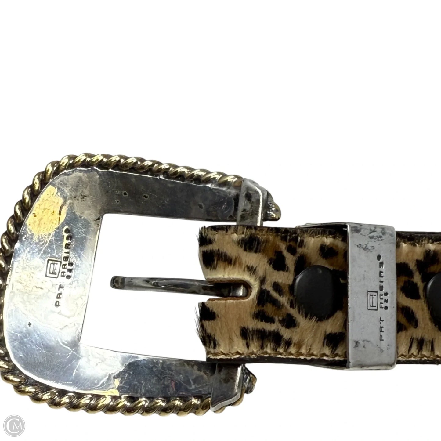 Southwestern Roped Sterling Silver Buckle Set & Leopard Print Calf Hair Belt Strap By Pat Areias, Size: X-Large (42)