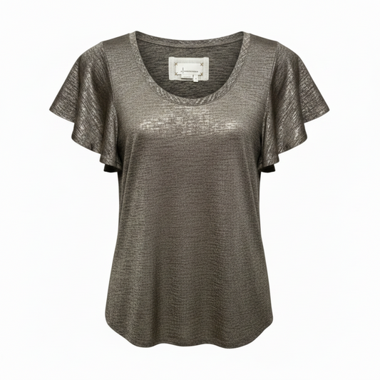 Shimmer Knit Flutter Sleeve Top By Anthropologie In Gold, Size: S