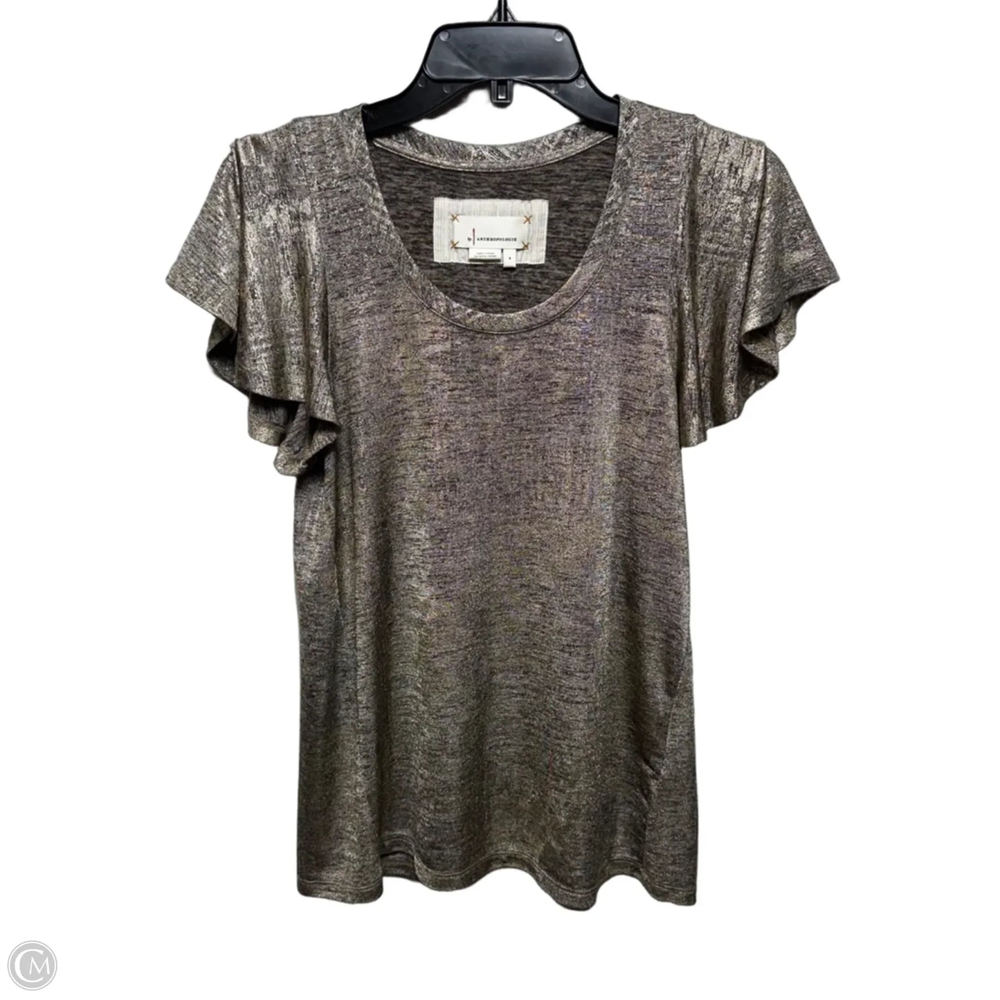 Shimmer Knit Flutter Sleeve Top By Anthropologie In Gold, Size: S