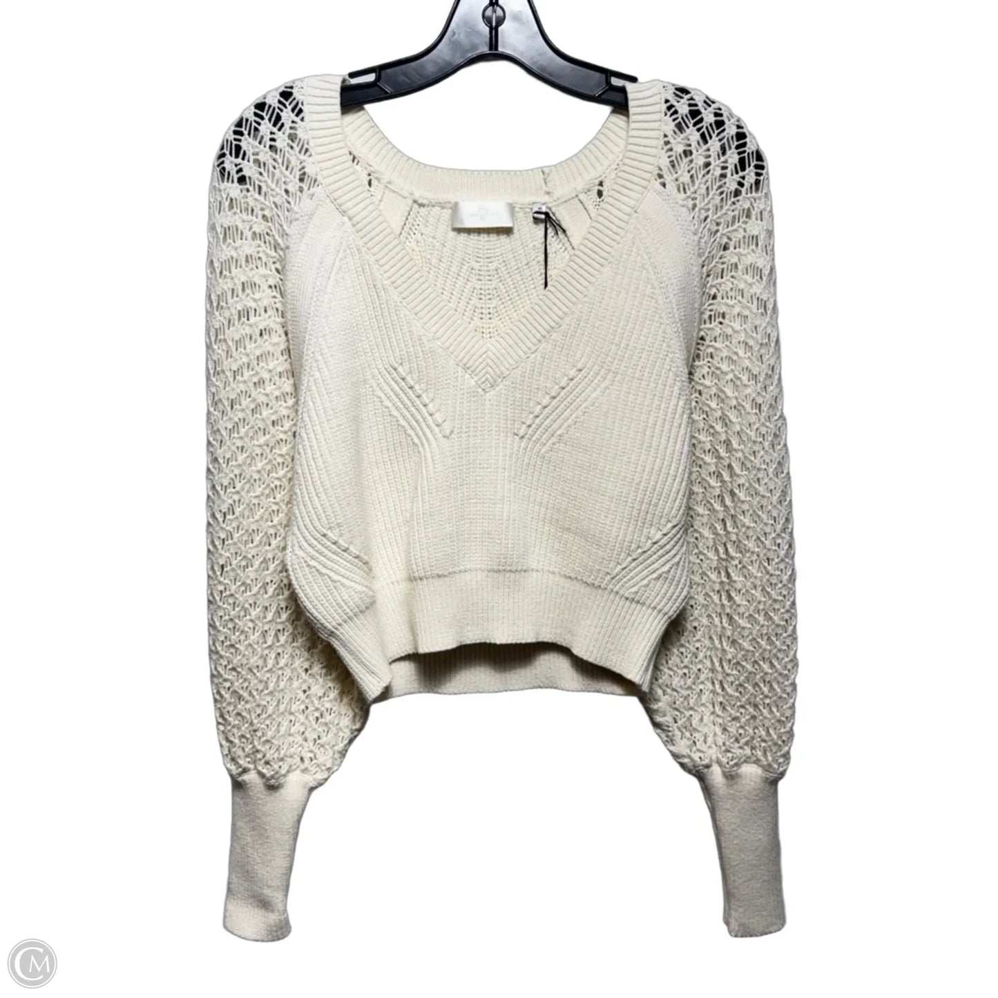 Cropped Open Knit Sleeve Sweater By 7 For All Mankind In Cream, Size: Xs
