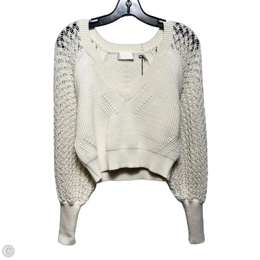 Cropped Open Knit Sleeve Sweater By 7 For All Mankind In Cream, Size: Xs