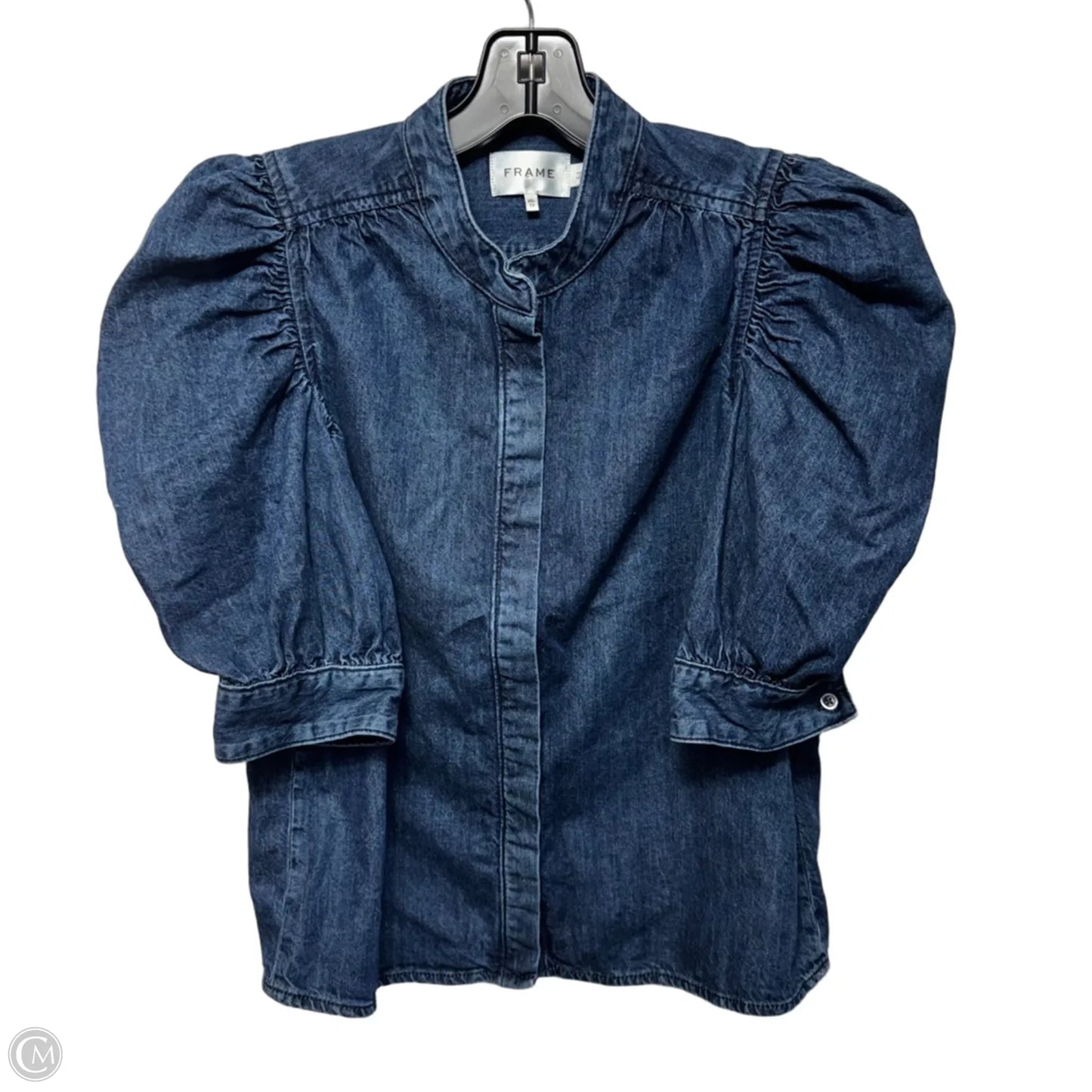 Gillian Puff Sleeve Denim Shirt By Frame In Blue Denim, Size: XS