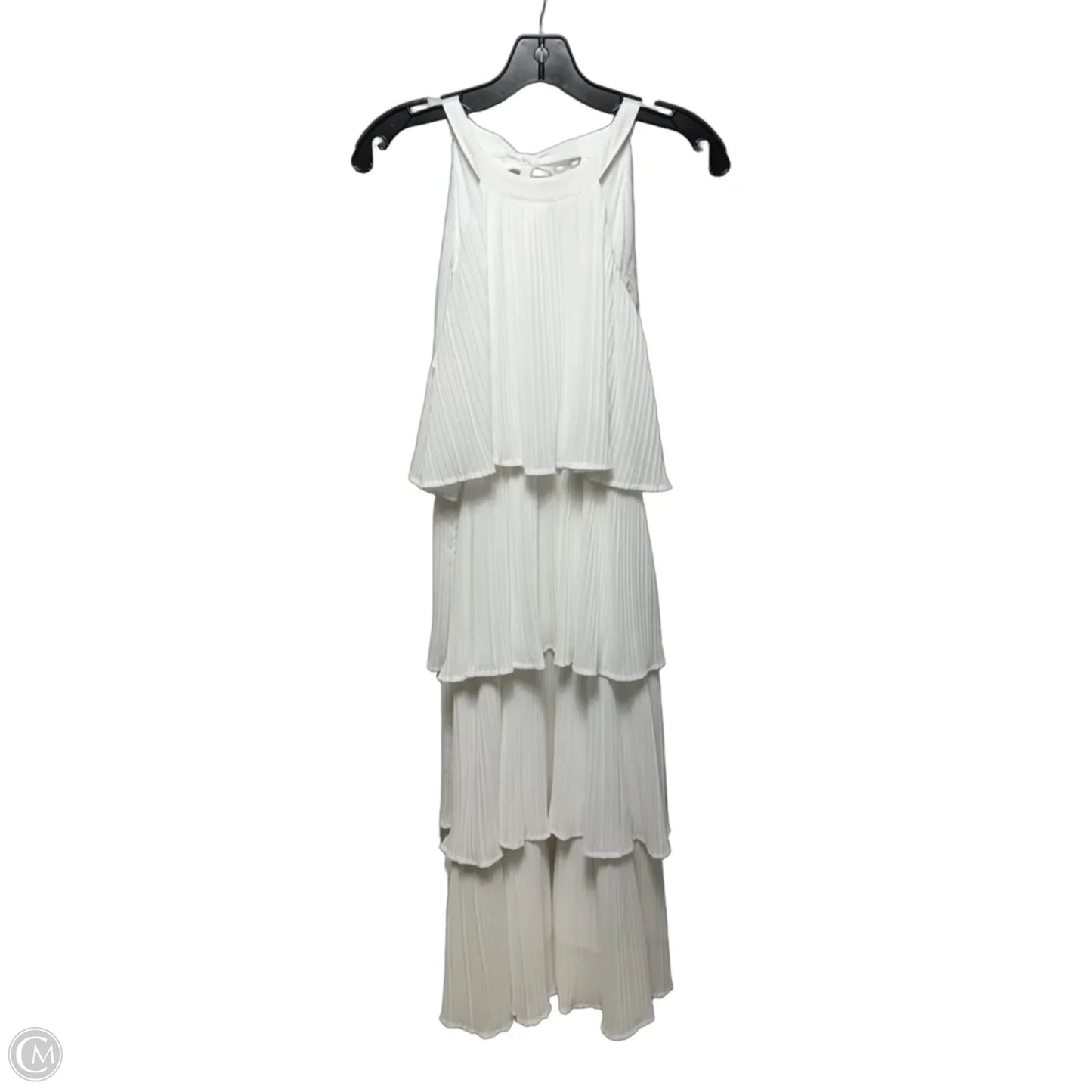 Tiered Plissé Maxi Dress In White, Size: S
