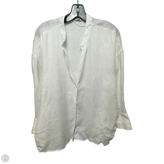 Linen Top Long Sleeve By Zara In White, Size: L