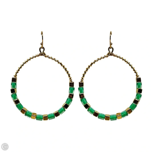 Gold & Green Bead Wrapped Dangle Earrings