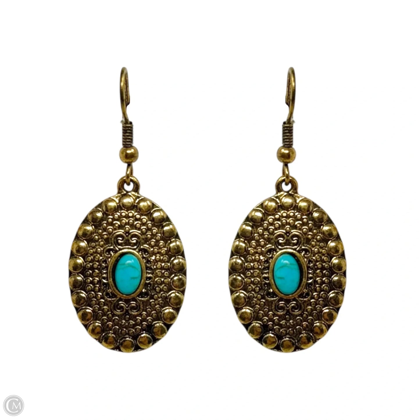 Gold Tone & Faux Turquoise Dangle Earrings