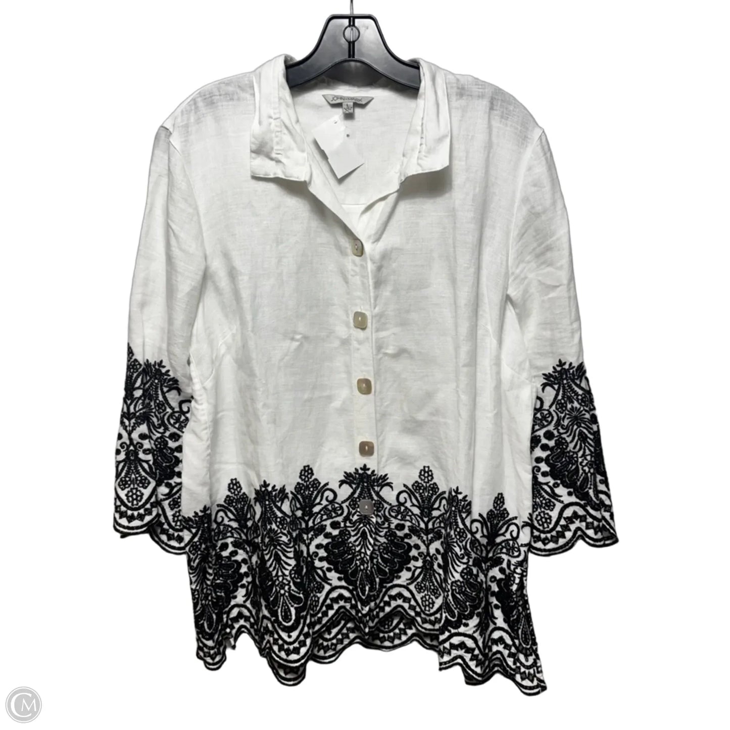 Embroidered Top 3/4 Sleeve By John Mark In White, Size: L