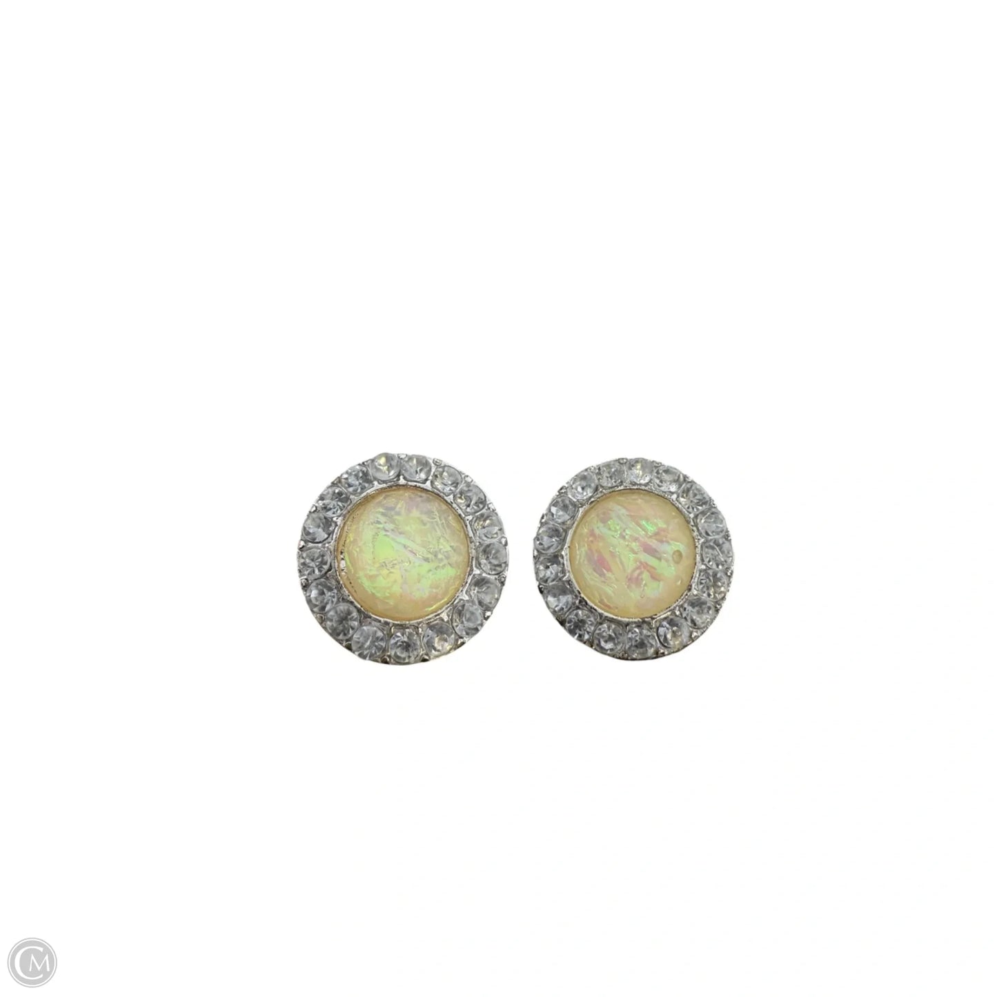Iridescent Faux Opal Pavé Halo Stud Earrings