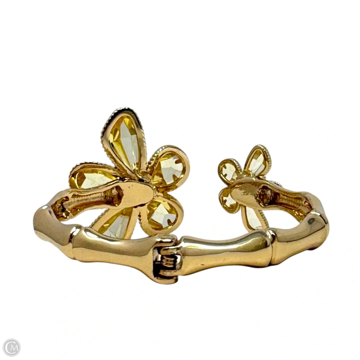 Golden Blooms Rhinestone Flower Hinged Open Cuff Bracelet Designer By Lilly Pulitzer
