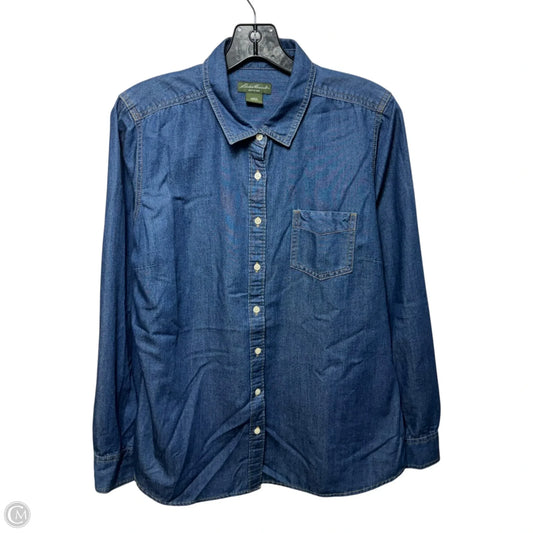Top Long Sleeve By Eddie Bauer In Blue Denim, Size: L
