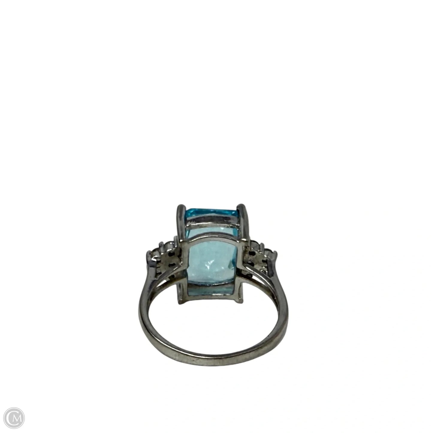 Emerald Cut Simulated Aquamarine, CZ & Sterling Silver, Size: 8