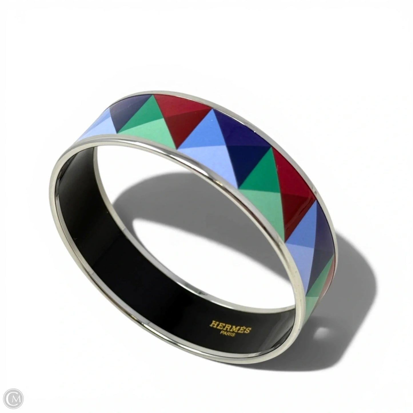 Enamel Clous en Trompe l'Oeil Palladium Plated Pyramid Enamel Bangle Bracelet Luxury Designer By Hermes