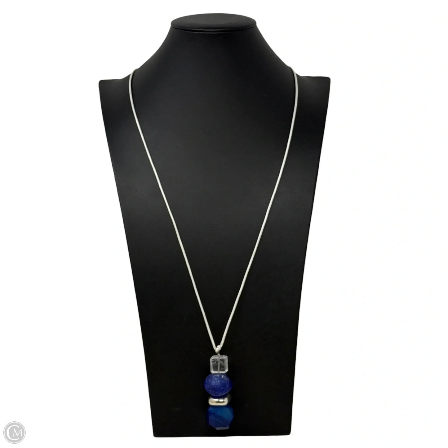Sterling Silver, Stacked Blue Semi Precious Stone On Leather Cord Pendant Necklace By Simon Sebbag