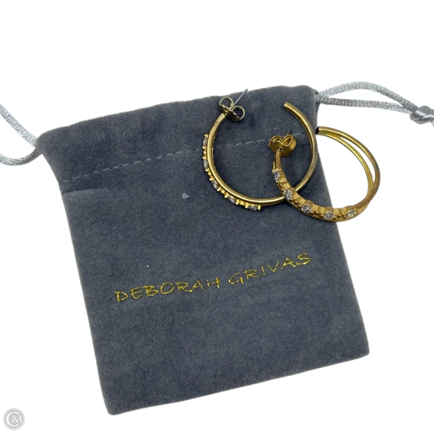Clear Crystal & Matte Gold Oval Double Hoop Earrings By Deborah Grivas
