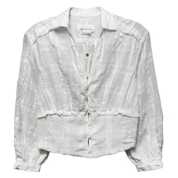 Smocked Buttondown Blouse By Anthropologie In White, Size: XXS