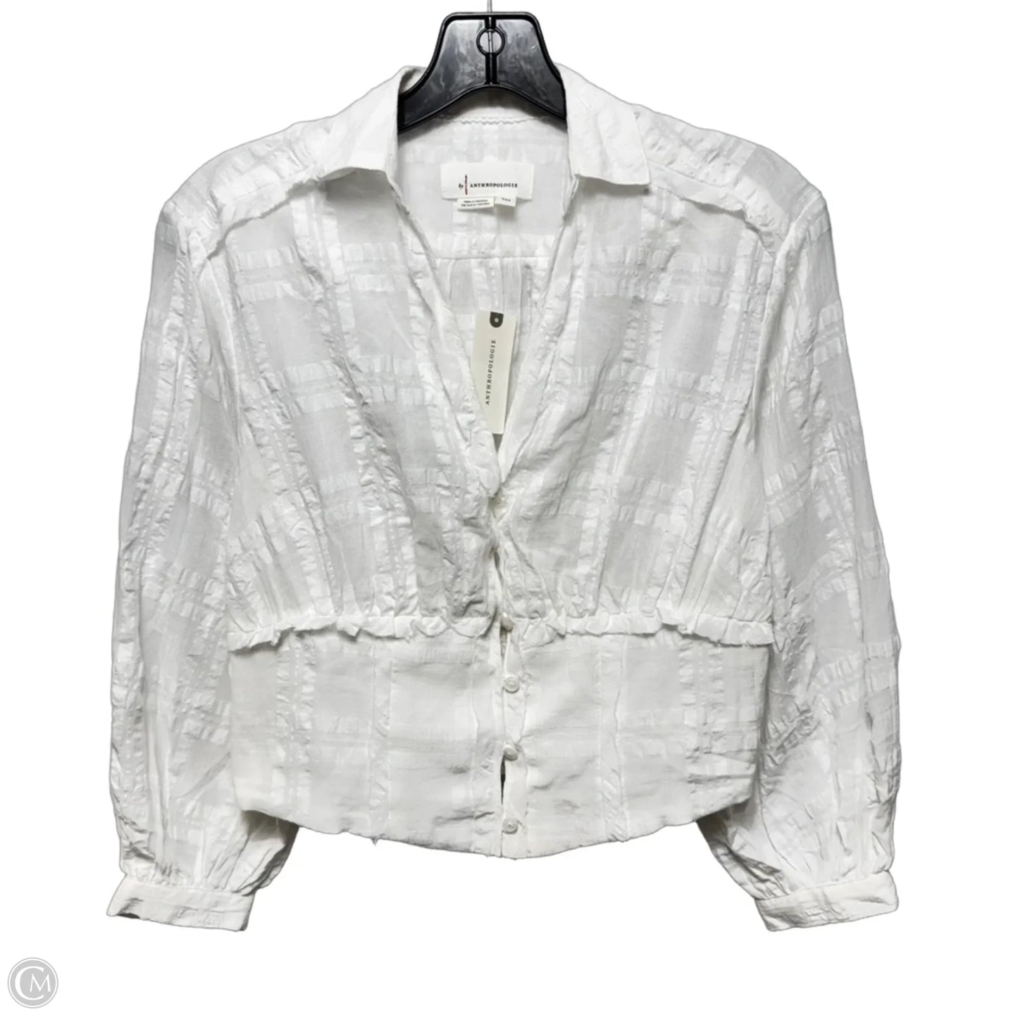 Smocked Buttondown Blouse By Anthropologie In White, Size: XXS