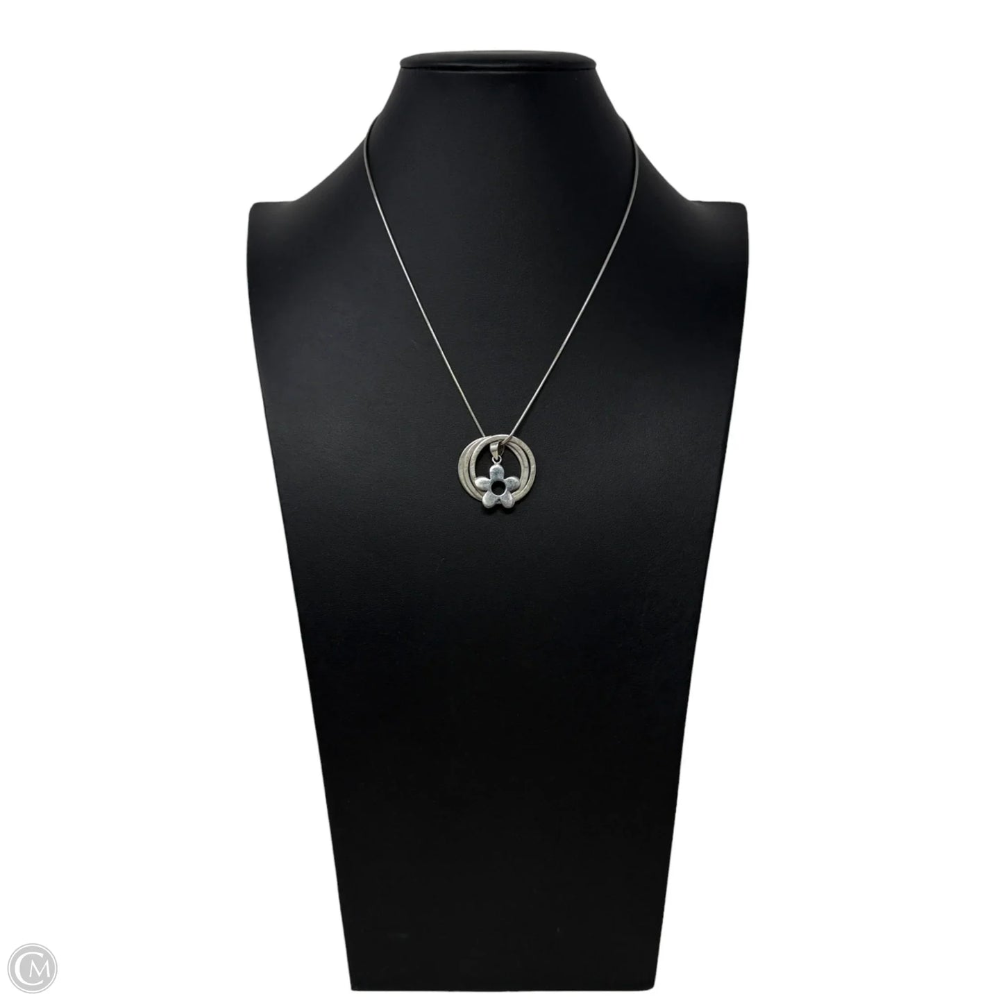 Sterling Silver Snake Chain & Triple intertwined Circle With Flower Pendant Necklace