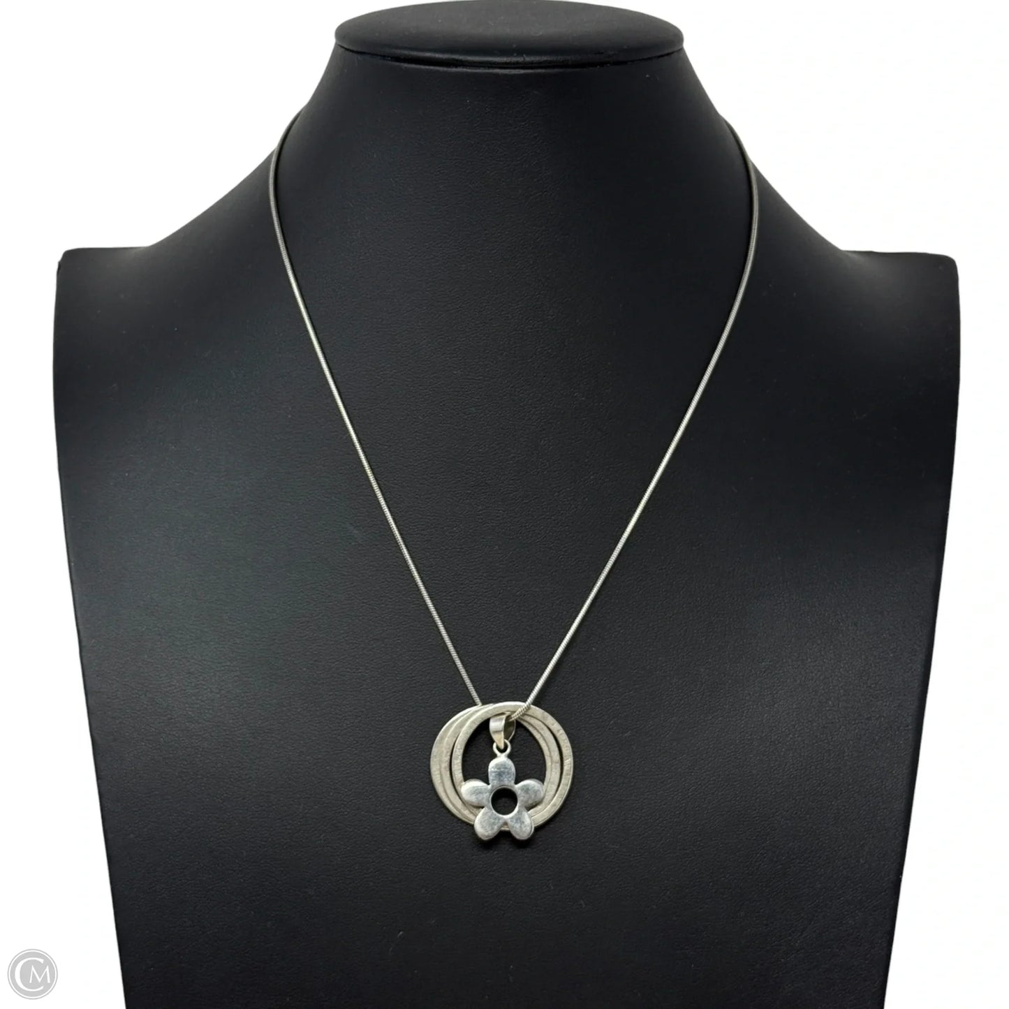 Sterling Silver Snake Chain & Triple intertwined Circle With Flower Pendant Necklace