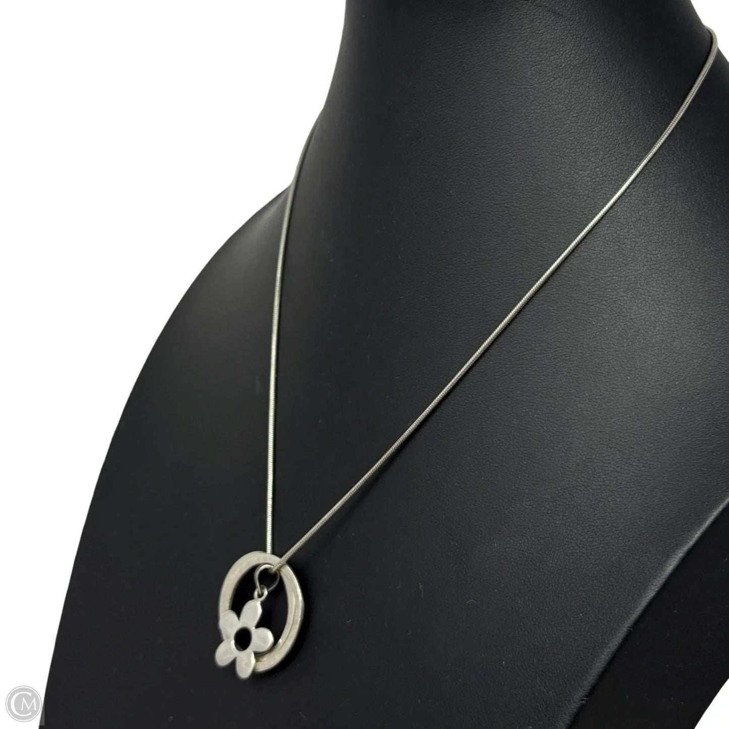 Sterling Silver Snake Chain & Triple intertwined Circle With Flower Pendant Necklace