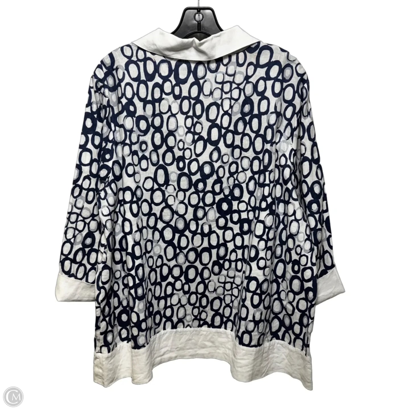 Linen Blend Tunic 3/4 Sleeve By Habitat In Blue & White, Size: Xl