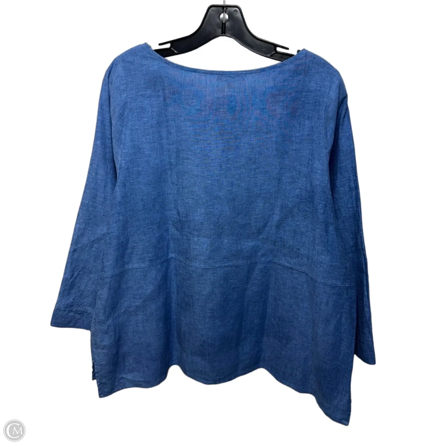 Linen-Cotton Blend Top Long Sleeve By Habitat In Blue, Size: XL