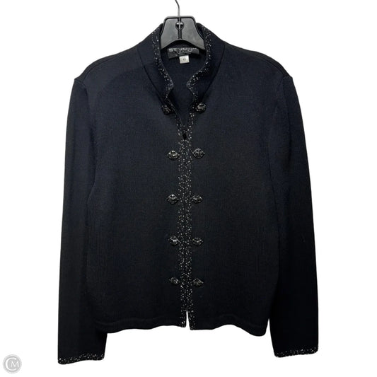 Vintage Embellished Zip Sweater Cardigan Luxury Designer By St John Collection In Black, Size: 10