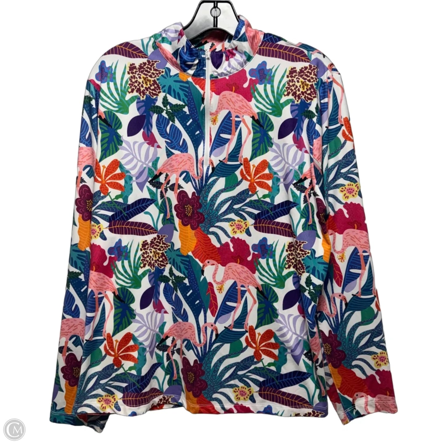 Athletic Top Long Sleeve Collar By Gottex In Tropical Print, Size: Xl