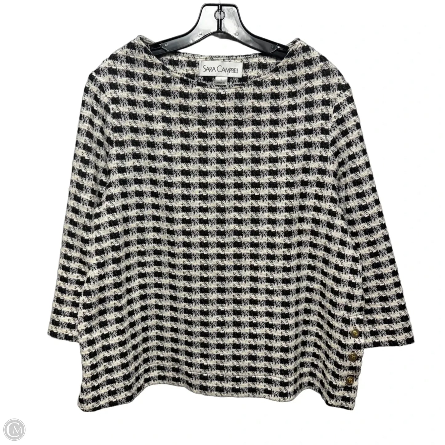 Houndstooth Top 3/4 Sleeve By Sara Campbell In Checkered Pattern, Size: Xl
