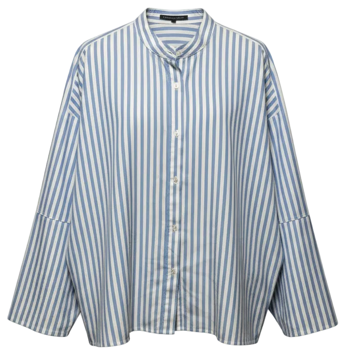 Oversized Collarless Striped Button Down Shirt By Elliott Lauren In Striped Pattern, Size: L