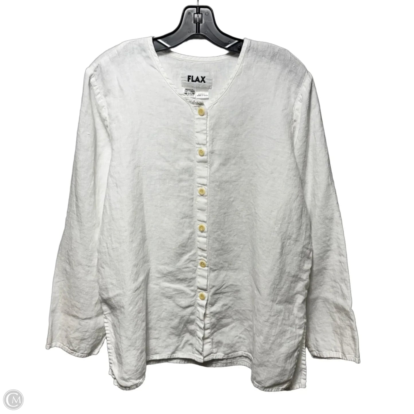Linen Top Long Sleeve By Flax In White, Size: M