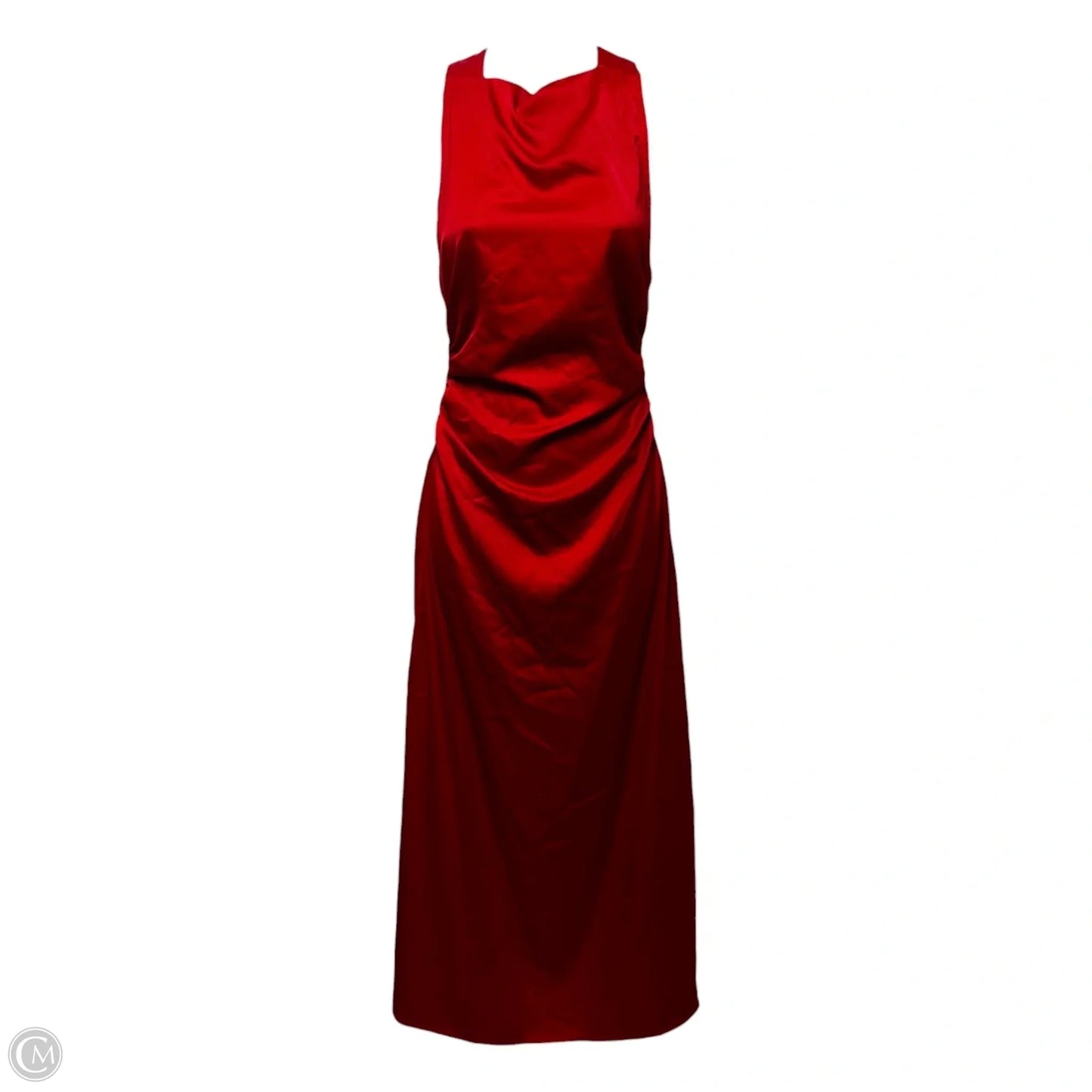 Cowl Neck Satin Back Cross Long Dress By Commense In Red, Size: S